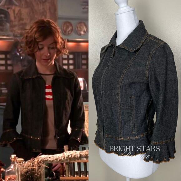 Rare Vintage Dark Denim Studded Jacket ASO Willow Rosenberg BtVS Y2K - Picture 4 of 11
